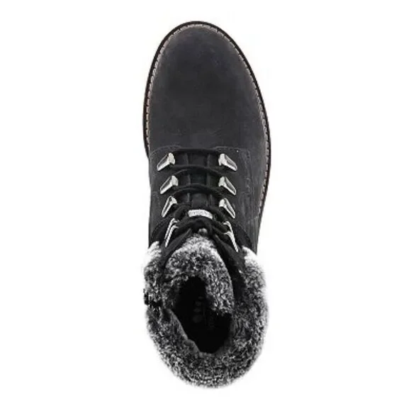 Spring Step Cini Bootie Women 8 Black Leather Faux Fur Collar Ankle Boot ZPO1697